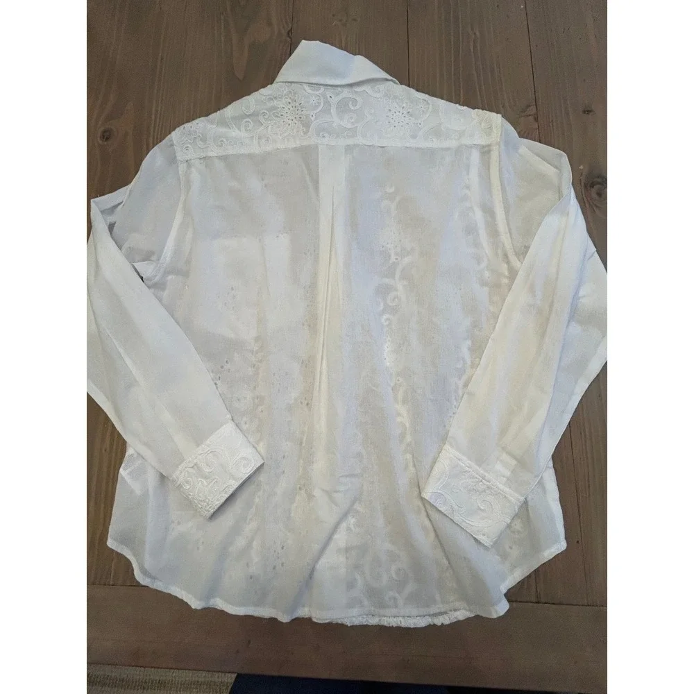 G37‎ RG Kane Women White Cotton Eyelet Embroidered Button Down Shirt Blouse S - Picture 6 of 6